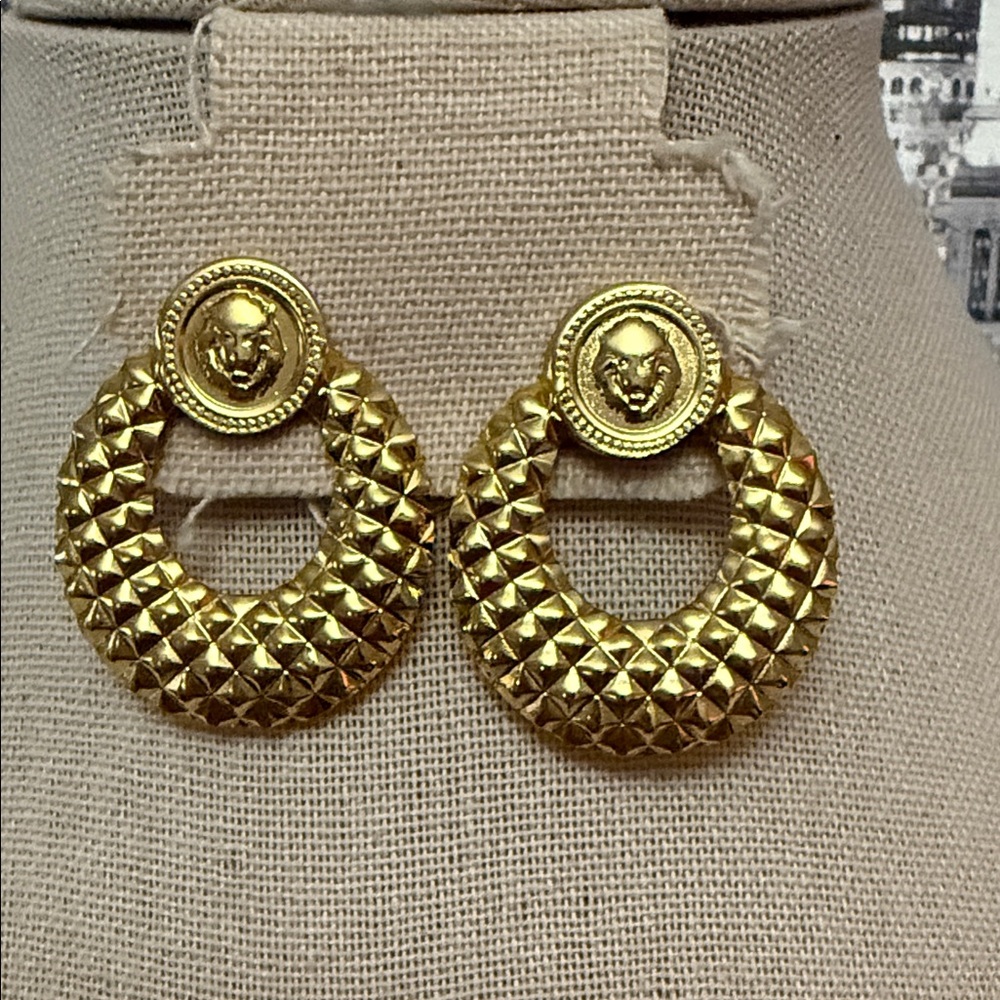 Stainless Steel Gold Studded Lion Earrings